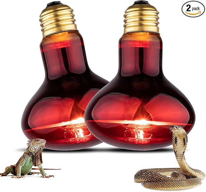 Reptile Heat Lamp Bulb, 100W Infrared Heat Light Bulbs, Red Basking Spot Lightbulb for Snake, Tortoise, Bearded Dragon, Lizard, Chicks, Turtle, Chickens, Pets - 2 Pack