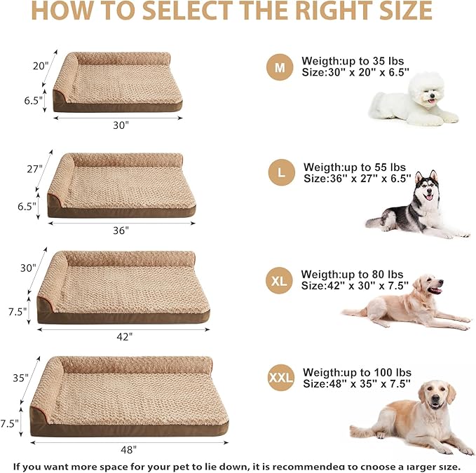 BFPETHOME Orthopedic Dog Beds for Large Dogs-Waterproof Sofa Dog Bed with Removable Washable Cover, Large Pet Bed with Waterproof Lining and Nonskid Bottom, Pet Bed for Dogs