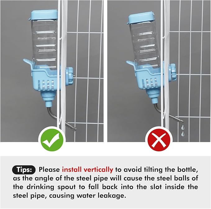 Vannon Small Animal Water Dispenser for Cage, 25oz Auto Feeding Crate Water Bottle for Rabbit, Chinchilla, Ferret, Guinea Pig, Squirrel, Hedgehog, Pet Nozzle Diameter: 10mm, BPA Free, Blue