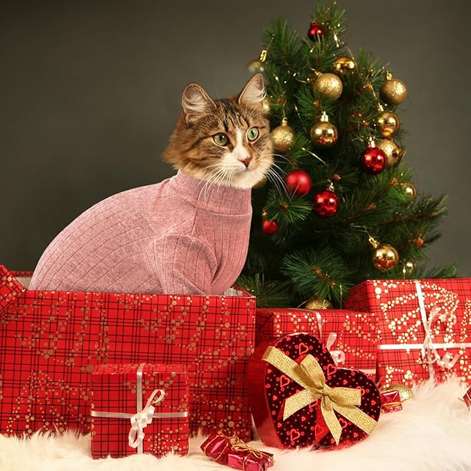 Idepet Sphynx Hairless Cats Sweater Shirt Kitten Soft Puppy Clothes Pullover Cute Cat Pajamas Jumpsuit Cotton Apparel Pet Winter Turtleneck for Cats and Teacup Chihuahua(2 Pack-Blue&Pink,M)