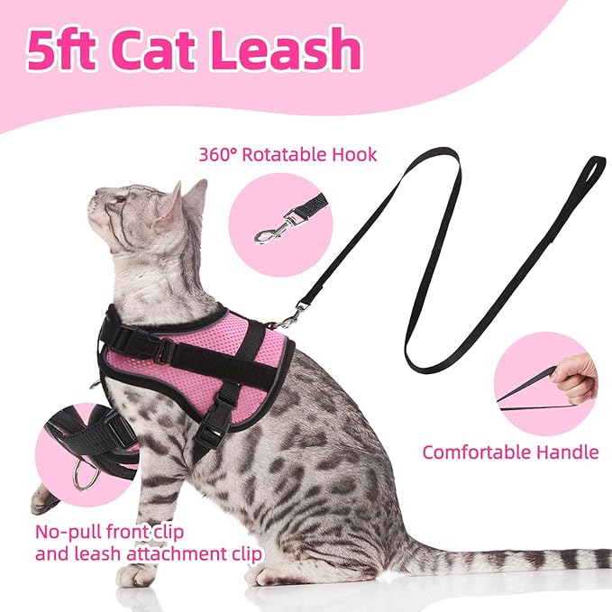 PUPTECK Cat Harness and Leash Set Escape Proof, Adjustable Reflective Kitten Jacket Easy Control, Pet Vest Harness for Cats Small Dogs Puppies Walking and Travel