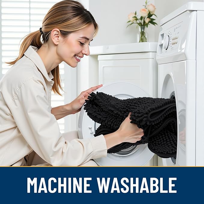 Smiry Dog Door Mat for Muddy Paws 40x32, Absorbs Moisture and Dirt Doormat, Non-Slip Washable Quick Dry Chenille Front Door Mat Indoor Entrance, Entryway Carpet for Inside Floor, Black