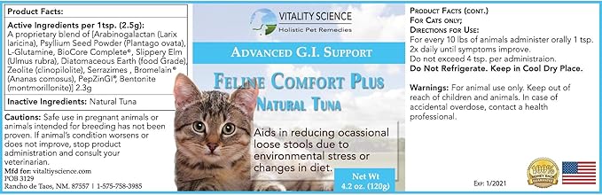 Feline Comfort Plus, Extra Drying Digestive Aid, GI Support Helps with Vomiting and Diarrhea, 100% Additive Free, 120g (Seafood, Small)