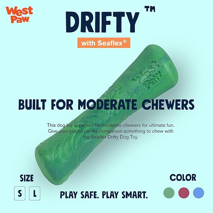 WEST PAW Seaflex Drifty Dog Toy – Machine Washable Dog Toys for Moderate Chewers – Eco-Friendly Zogoflex Toys for Dogs – Perfect for Gnawing, Fetch, Catch, Pet Training – 5.75" Small, Emerald
