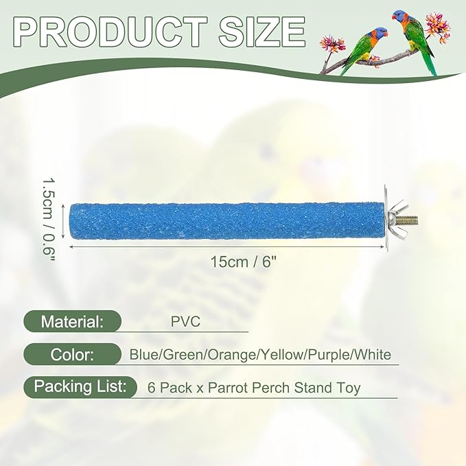 Parrot Perch, Wooden Parrot Perch Stand Toy, Paw Grinding Stick, Bird Cage Accessories, 6 x 0.6in (6 Colors, 6 Pcs) Birds Toys Intended for Cage/Parakeets/Conure