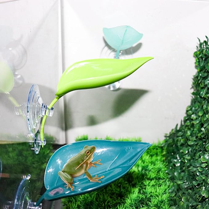 3 Pack Plastic Leaf Decorations with Suction Cups, Frog Habitat Platform, Reptile Decorations for Terrarium, Frog Tank Accessories, Terrarium Decor for Tree Frog, African Dwarf Frog, Frog and Toad