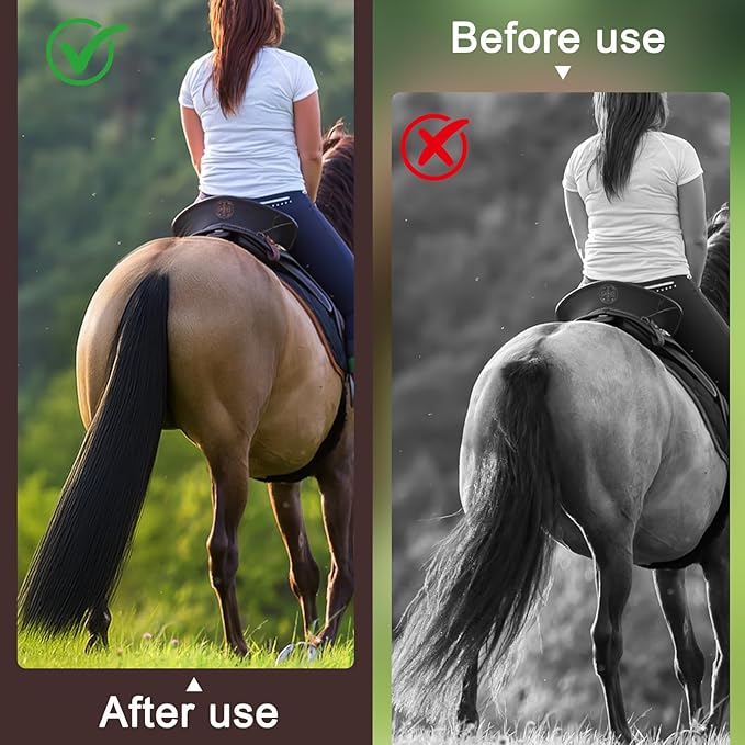 Zeyune 3 Pcs Horse Tail Extensions Set with Braided Horsehair Loop Include Ponytail Comb and Storage Bag, Natural Black for Equestrian Competitions, Horse Shows, Daily Grooming(34-36inch,1 lb)