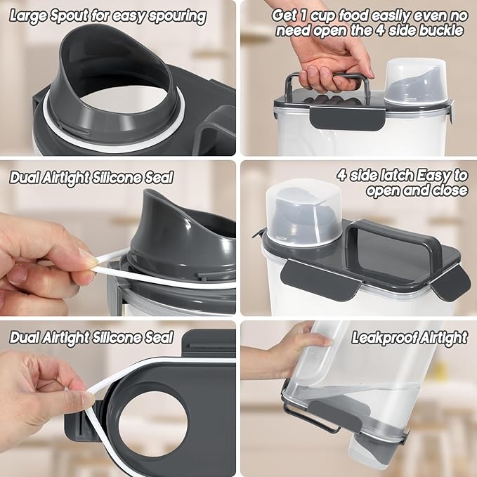 Cat Dog Food Storage Container,Pet food Container with Locking Lids Food Storage bin PBA-Free,For Pet food,Rice,cereals Storag (Dark Gray + Dark Green (5L-2Pack))