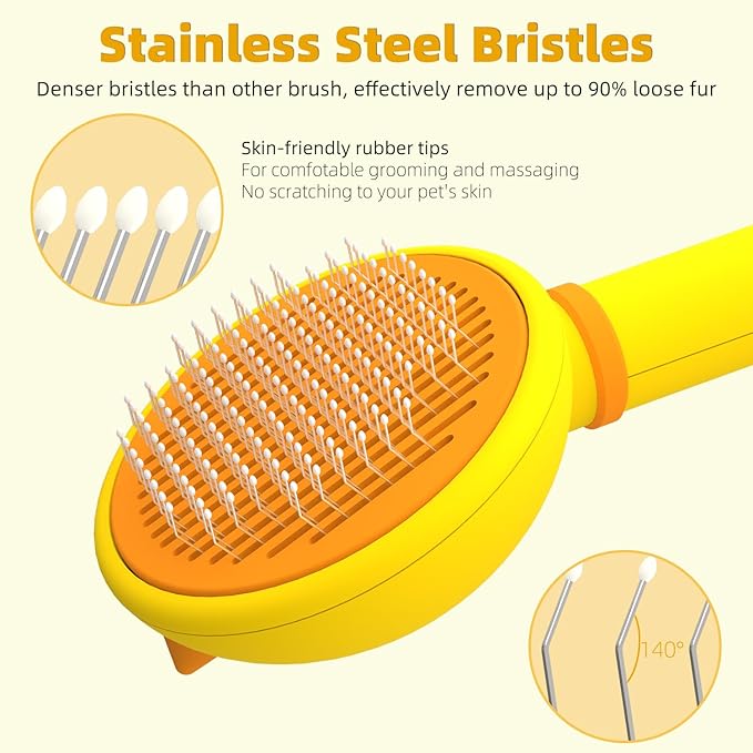 Cat Brush for Shedding, Self-Cleaning Slicker Brush for Indoor Cats, Gently Remove Loose Fur, Pet Grooming Massage Deshedding Tool, Suits Long & Short Haried Cats and Dogs