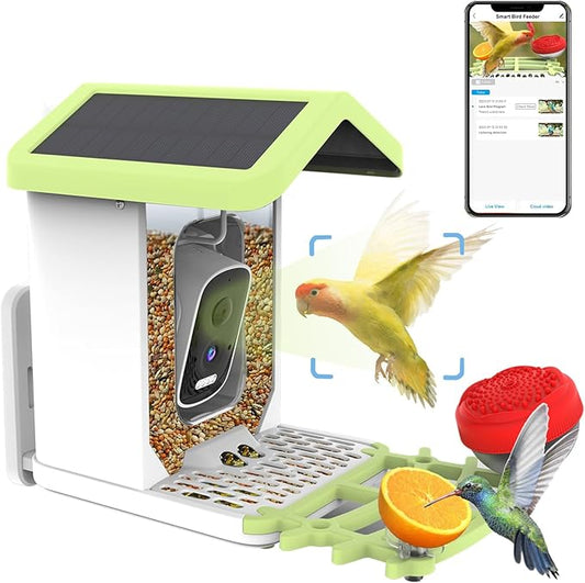 Smart Bird Feeder with Camera, AI Bird Species Identification Solar Powered Panel, 4k HD Video Bird House with Camera for Outside Garden, Instant Arrival Alerts, Ideal Gifts for Lover
