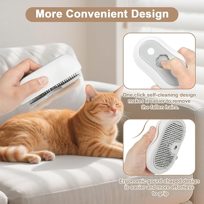 Nepfaivy Cat Steam Brush for Shedding - Steaming Cat Brushes for Indoor Cats with Release Button, Steam Slicker Brush for Dogs, Rechargeable Pet Spray Water Hair Removal Comb for Massage, Grooming