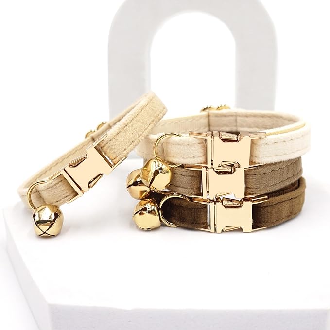 Personalized Cat Collar with Bells,Velvet Customized Small Cat Collar with Name Tag,Pet Collar with Name Phone Number Engraved ID Tags for Boy and Girl Kitten Cats (Brown)