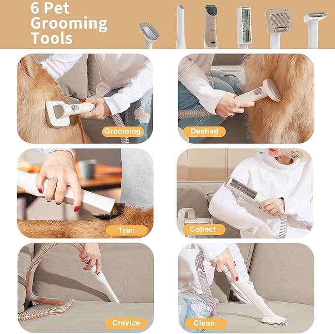 Redroad Dog Grooming Kit 16000Pa,Electric Clippers,Professional Pet Grooming Vacuum with 6 Pet Tools for for Dog and Cat, Vacuum Suction 99% Dog Cat Hair, P17