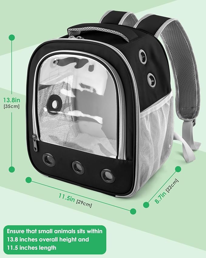 Guinea Pig Carrier Backpack, Portable Rabbit Travel Carring Bag for Pet Bunny Chinchilla Bearded Dragon Hamster Parrot Outgoing Pouch Case with Water Bottle Holder & Detachable Pad (Black)