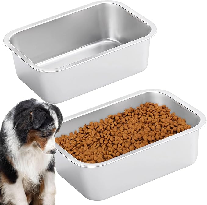 Fhiny 2 PCS Large Stainless Steel Dog Bowl, 1.2 Gallon Large Capacity Metal Dog Food & Water Bowls for Medium, Large, X-Large Dogs Indoor & Outdoor Universal Dog Bowl Dishwasher Safe