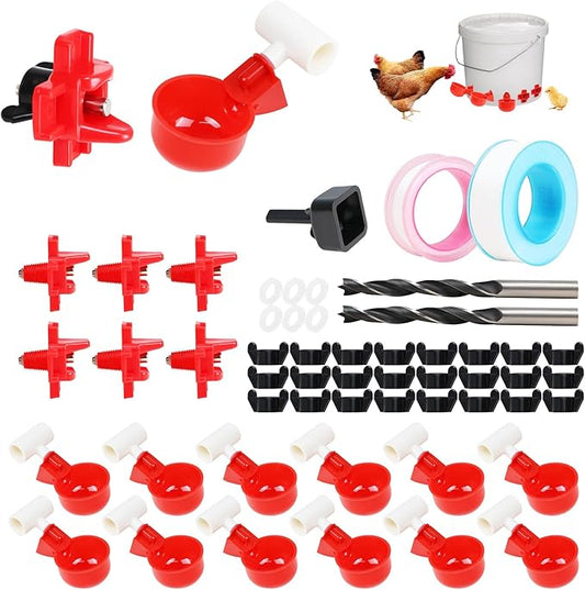18PCS Poultry Watering Cups,Automatic Chicken Water Cups,Chickens Waters Nipples,DIY Chicken Watering System with Tee Fittings and Drill for Chicken,Duck,Goose,Bird and Other Kinds of Poultry
