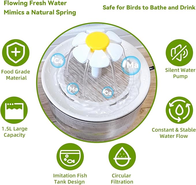 kathson Parrot Bathtub,Automatic Bird Bath Shower,Parakeet Bath Tub with Petal Circulating Filter Fountain,Birds Cage Bathing for Small Medium Parrots Lovebirds Conures Finches Cockatiels Budgie