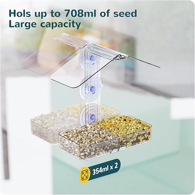 MrCrafts Window Bird Feeder with Strong Suction Cups, Clear Window Bird feeders for Viewing, Window Bird House, Bird Feeders for Outdoors Outside, Fits for Cardinals, Finches, Chickadees, Unique Gift