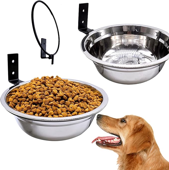 Wall Mounted Dog Bowls-2 * 46 Oz, 304 Stainless-Steel Raised Adjustable Height Dog Food and Water Bowls, Elevated Pet Comfort Feeding Bowl for Medium Large Dogs Cats
