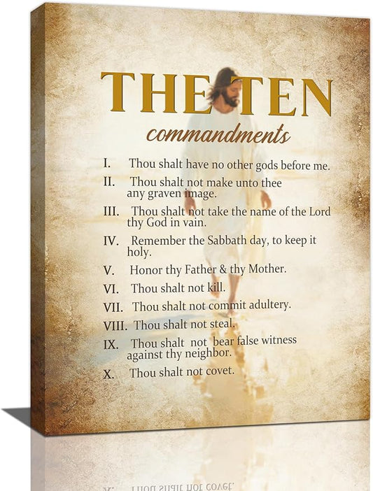 The Ten Commandments Christian Pictures Wall Art, Bible Verse Jesus Bathroom Wall Decor Religion Scripture Framed Painting Religious Canvas Artwork for Church Bedroom Living Room 20"L x 16"W