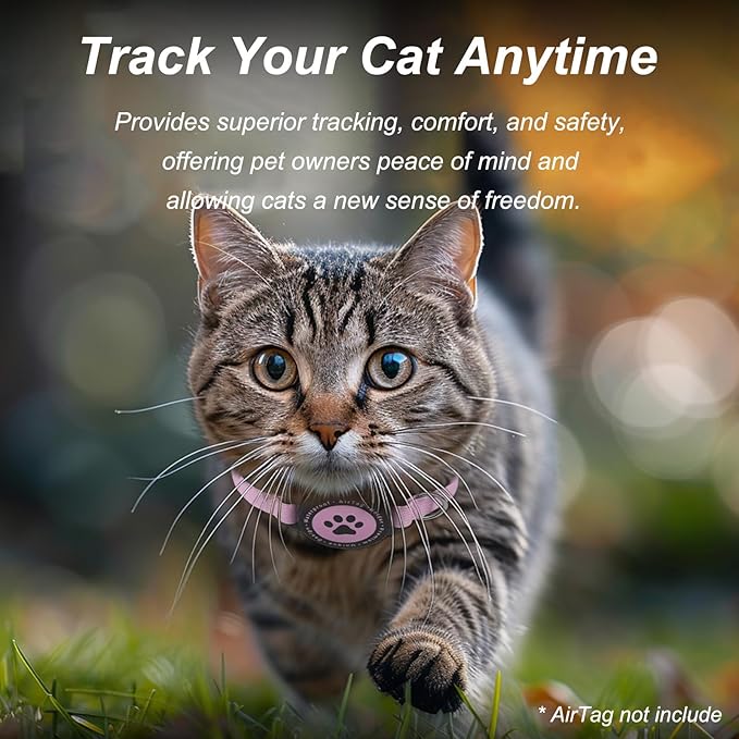 Airtag Cat Collar, Stretchy Kitten Collar with Apple Air Tag Holder, Lightweight and Comfortable, Ultra Elastic GPS Cat Collars for Cats Kittens and Puppies, 8-12.5 Inch, Pink