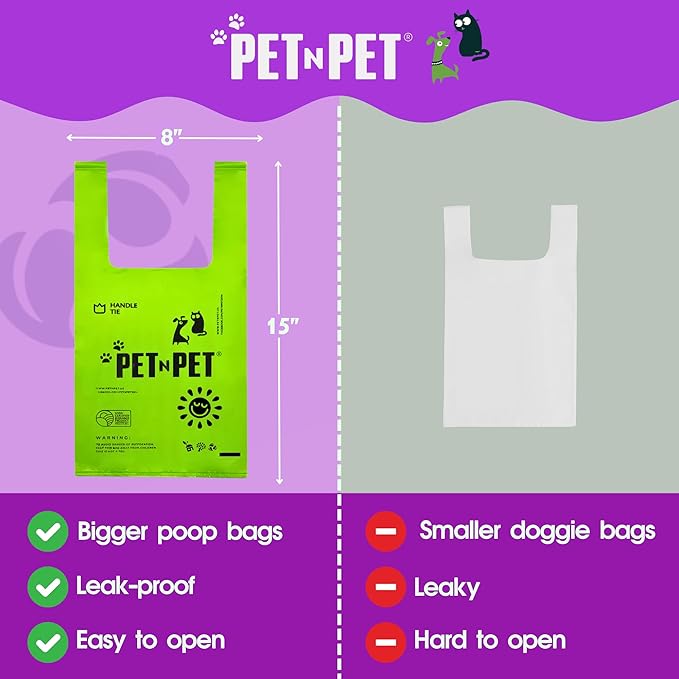 Pet N Pet 200 Counts Lavender Scented Dog Poop Bags Rolls with Tie Handles, 38% Plant Based & 62% PE Poop Bags for Dogs, Extra-Thick Doggie Poo Bag, Pet Waste Bag