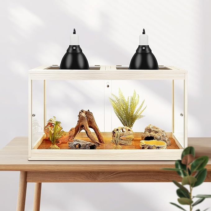 PROLEE Tempered Glass Bearded Dragon Tank,28 Gallon Reptile Tank with Meatl Mesh Roof and Front Sliding Door, Anti-Scratch Lizard Tank,Spacious Reptile Enclosure for Snakes,Lguanas, Chameleons(Oak)