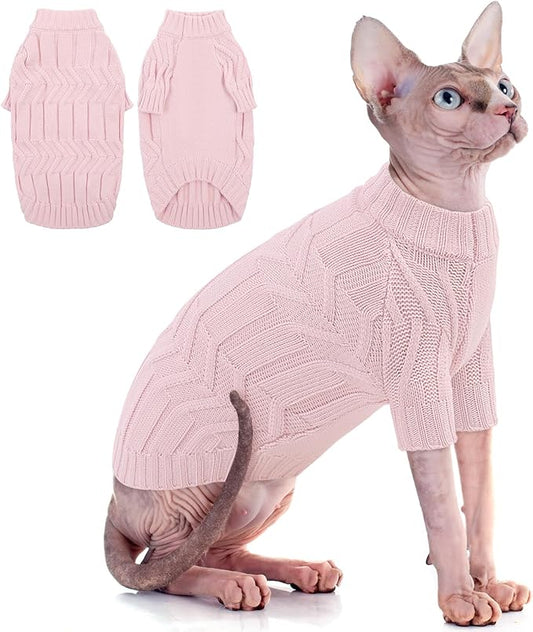 ASENKU Cat Sweater Soft Warm Puppy Clothes Knitwear for Kittens & Small Dogs, Thick Knitted Sweater for Sphynx Hairless Cats Teacup Chihuahua and Extra Small Dogs (Pink, XL)