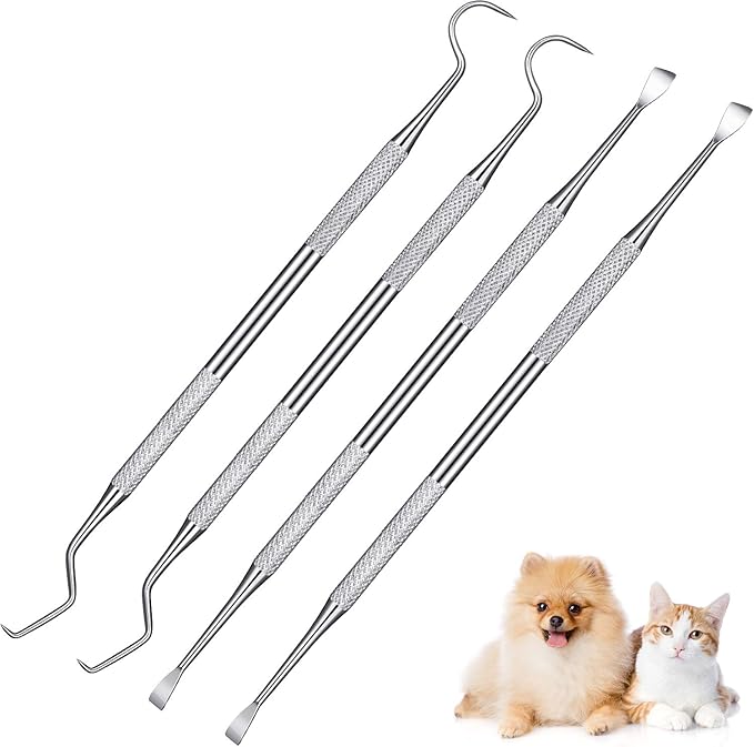 Mudder 4 Pieces Dog Dental Tools Pet Tooth Scaler and Scraper Set Stainless Double Headed Cleaning Tool Tartar Remover for Dogs Cats
