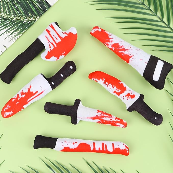 FOIMAS 6pcs Catnip Toys,Knife Shaped Catnip Toys Horror Teething Chew Plush Toys for Cat Kitten Teeth Cleaning Inreractive Toys Indoor Outdoor Halloween Christmas