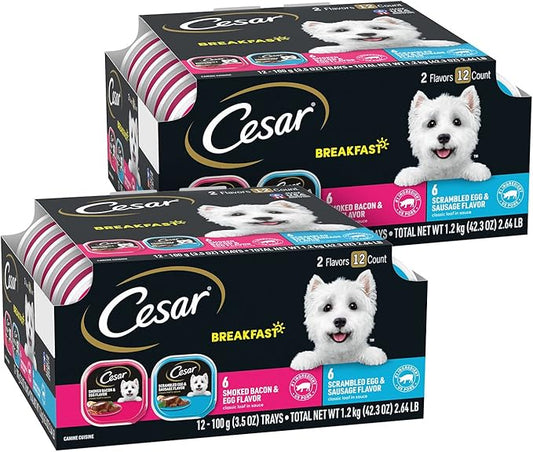 Cesar Wet Dog Food Classic Loaf in Sauce Breakfast Variety Pack, 3.5 oz. Easy Peel Trays (12 Count, Pack of 2)