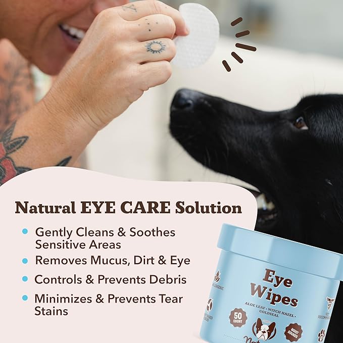 Natural Dog Eye Wipes for Dogs -50 Cnt- Soothing Dog Eye Wipes with Natural, Non-Irritating Ingredients Green Tea & Goldenseal, Effective Dog Tear Stain Remover Wipe & Dog Eye Gunk Remover Wipe, Vegan
