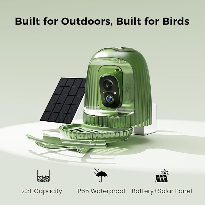 HIXX Smart Bird Feeder with Camera, AI Bird Identifier & 4MP Color Night Vision, Exclusive Vertical View Mode, Squirrel-Deterrent Design, Solar Light for Nature Lovers (Color Light)