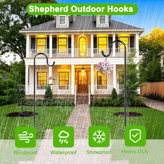 60" Shephards Hook for Outdoor, Heavy Duty Bird Feeder Pole with 7 Base Prongs, Adjustable Shepherds Hook for Hanging Bird Feeder, Solar Light Lanterns, Garden Plant Hanger Stands,2 Packs