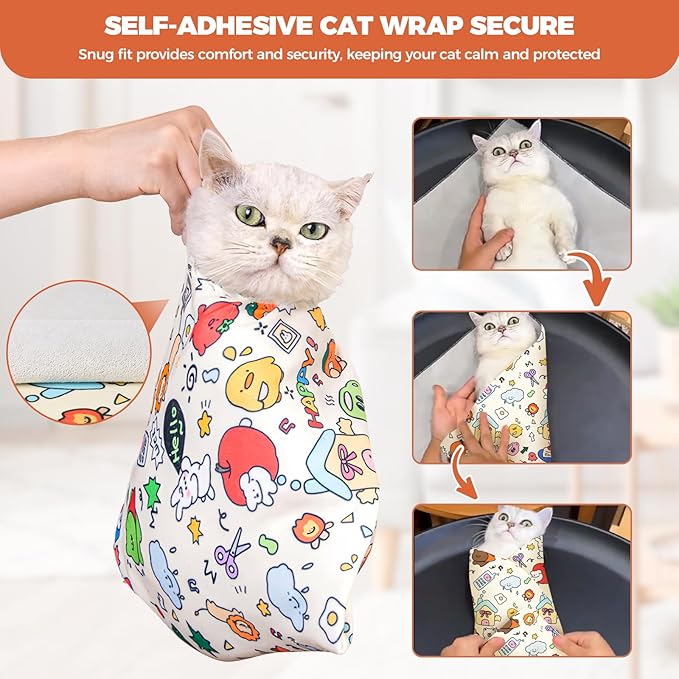 Cat Grooming Wrap, Cat Grooming Supplies for Cutting Nails, Cat Restraint for Nail Clipping to Anti-Scratch/Runaway/Bitten, Cat Swaddle Wrap for Calming & Holding Cat (XL (Within 18lbs))