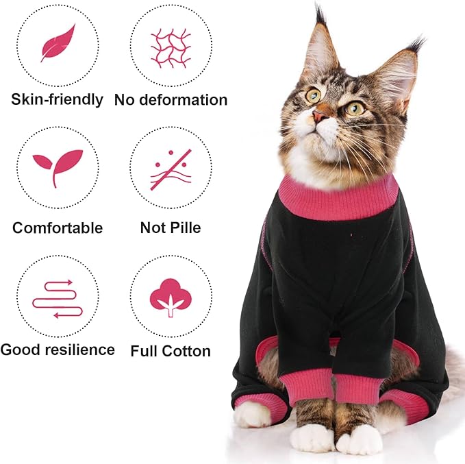 QBLEEV Sticky Hair Cat Clothes, Prevent Fur Shedding Shirts for Cats Only, Kitten Pajamas Costumes Outfits for Daily Wear Parties Photography, Anti-Shed Cat Onesie Recovery Suit for Cat or Small Dogs