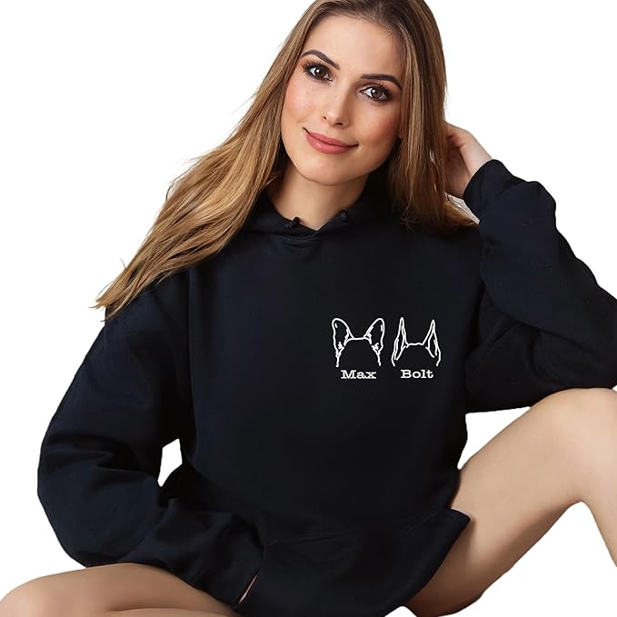 Custom Dog Mom Shirt for Women Pet Ears Sweatshirt with Name Unique Puppy Line Art Cute Dad Hoodie for DogDad Owner Lover
