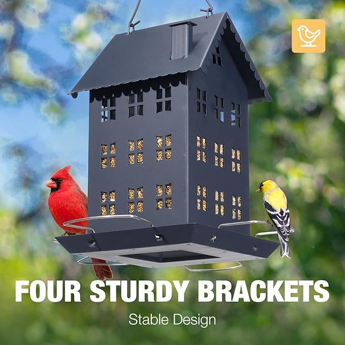 Veehoo Bird House Feeder for Outdoors Hanging, Metal Wild Finch Feeders for Outside, Outdoor Cardinal Birdfeeder Decorative Unique for Mixed Seed, Dark Blue