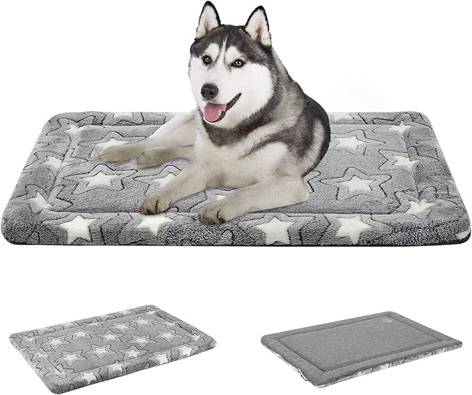 EMPSIGN Dog Crate Pad - Reversible Kennel Mat (Cool & Warm), Machine Washable, Cozy Star Pattern Sleeping Pad for Small Medium Large Dogs, All-Season Pet Bed, Suitable for 36"x24" Dog Crate, Grey