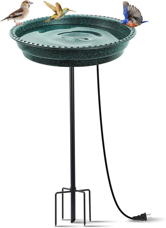 Heated Bird Bath for Outdoors for Winter, 75W Bird Bath Water Heater Bird Bath Deicer,Deep Bowl Thermostatic Control Weather Resistance Available with Stable Metal Pole for All Seasons(Green)