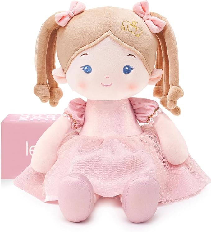 Soft Baby Doll Toys (16''), My First Baby Rag Doll for 1 Year-Old Girl Birthday Gift, Christmas Plush Toys Gift for Toddler Kids Infants-Princess-Coral