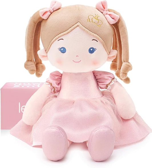 Soft Baby Doll Toys (16''), My First Baby Rag Doll for 1 Year-Old Girl Birthday Gift, Christmas Plush Toys Gift for Toddler Kids Infants-Princess-Coral