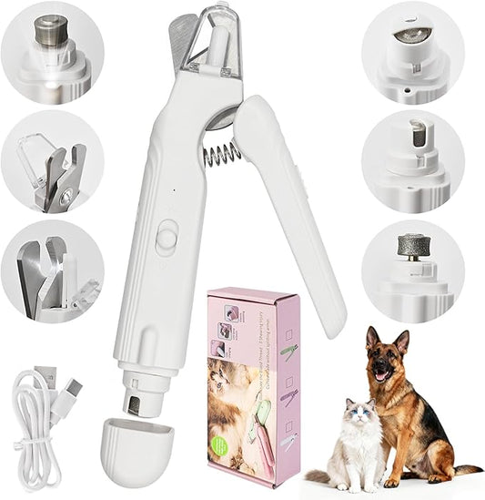 2-in-1 Led Cat Dog Nail Clipper & Nail Grinder with Lights,Rechargeable Pet Nail Trimmers with Nail File,Protective Guard,Quick Sensor,Pet Claw Clippers for Medium Small Dogs Cats Rabbits