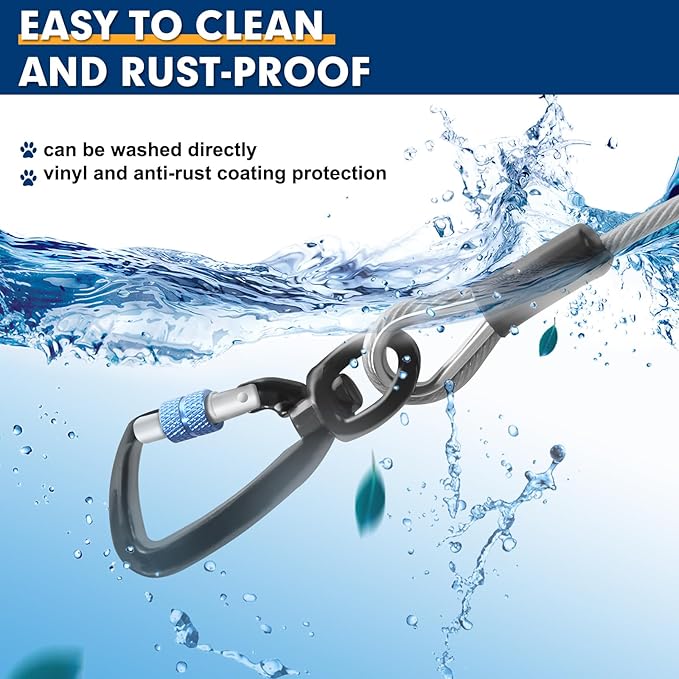 Snagle Paw Heavy Duty Tie Out Cable for Yard - 70FT-1000LBS, Chew Proof for Medium Large Dogs with Swivel, Lockable Hook, Spring