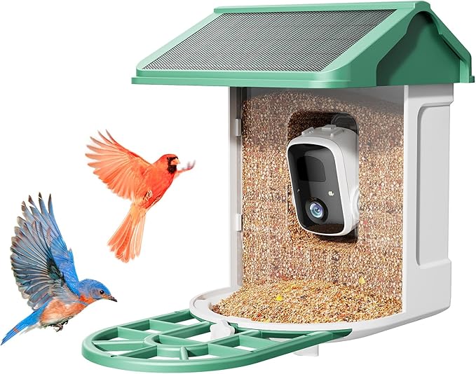 Bird Feeder with Camera - Supports AI Identify Species, 2K Live Video, Arrival Alerts, Solar Powered Bird House Camera, Wireless Wild Birds Feeder for Outdoors, Remote Access to Watch Birds