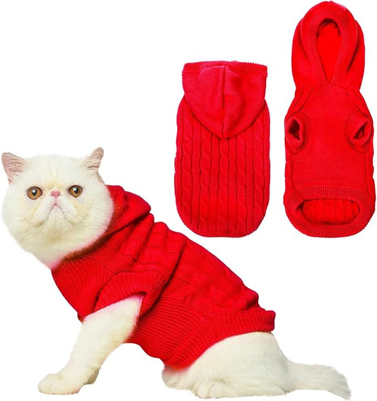 PUPTECK Winter Dog Cat Sweater Coat - Soft Cold Weather Clothes Knitwear for Kitties & Small Dogs Indoor Outdoor Walking Warm, Knitted Classic for Doggies Kitties Girls Boys, Red M