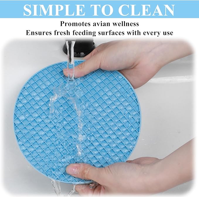 2Pcs Bird Foraging Mats, 6.3" Silicone Foraging Toys for Birds Enrichment-Foraging Toys for Parakeets, Cockatiels and Small Birds (Green/Light Blue)