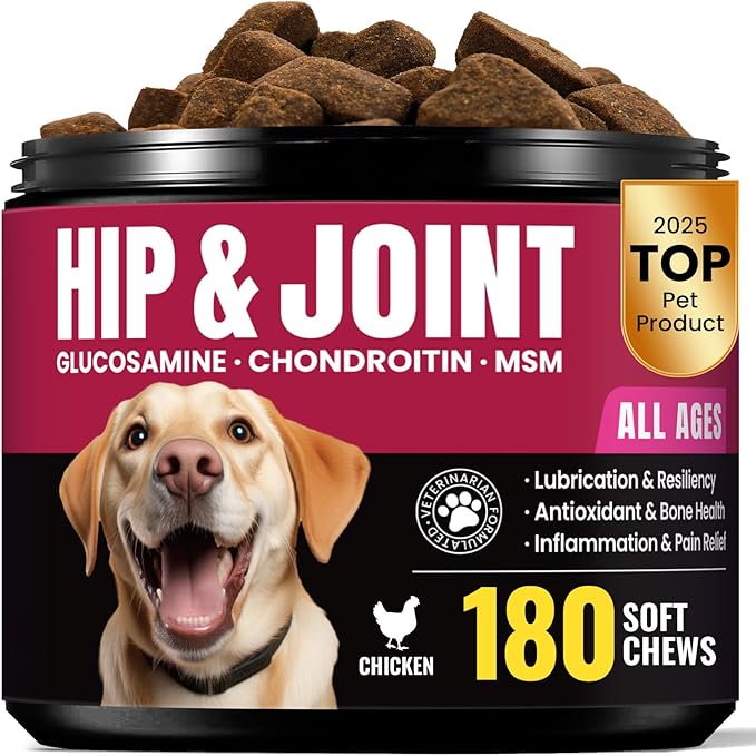 Glucosamine for Dogs Hip & Joint Support, Joint Supplement for Dogs with Chondroitin, Dog Joint Chews for Pain and Inflammation Relief for Large & Small Breeds - 60-Day Satisfaction Guarantee - 180 Ct