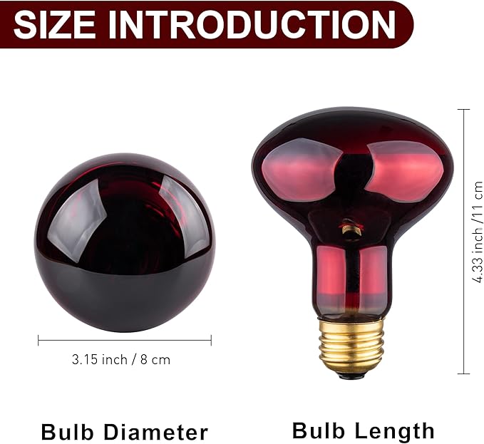 Reptile Heat Lamp Bulb, 100W Infrared Heat Light Bulbs, Red Basking Spot Lightbulb for Snake, Tortoise, Bearded Dragon, Lizard, Chicks, Turtle, Chickens, Pets - 2 Pack