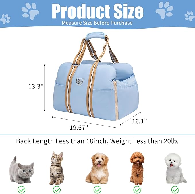 Dog Car Seat for Small Dogs - Dog Booster Seat for Car with Storage Pockets, WaterproofPet Travel Carrier Bed Up to 20lbs